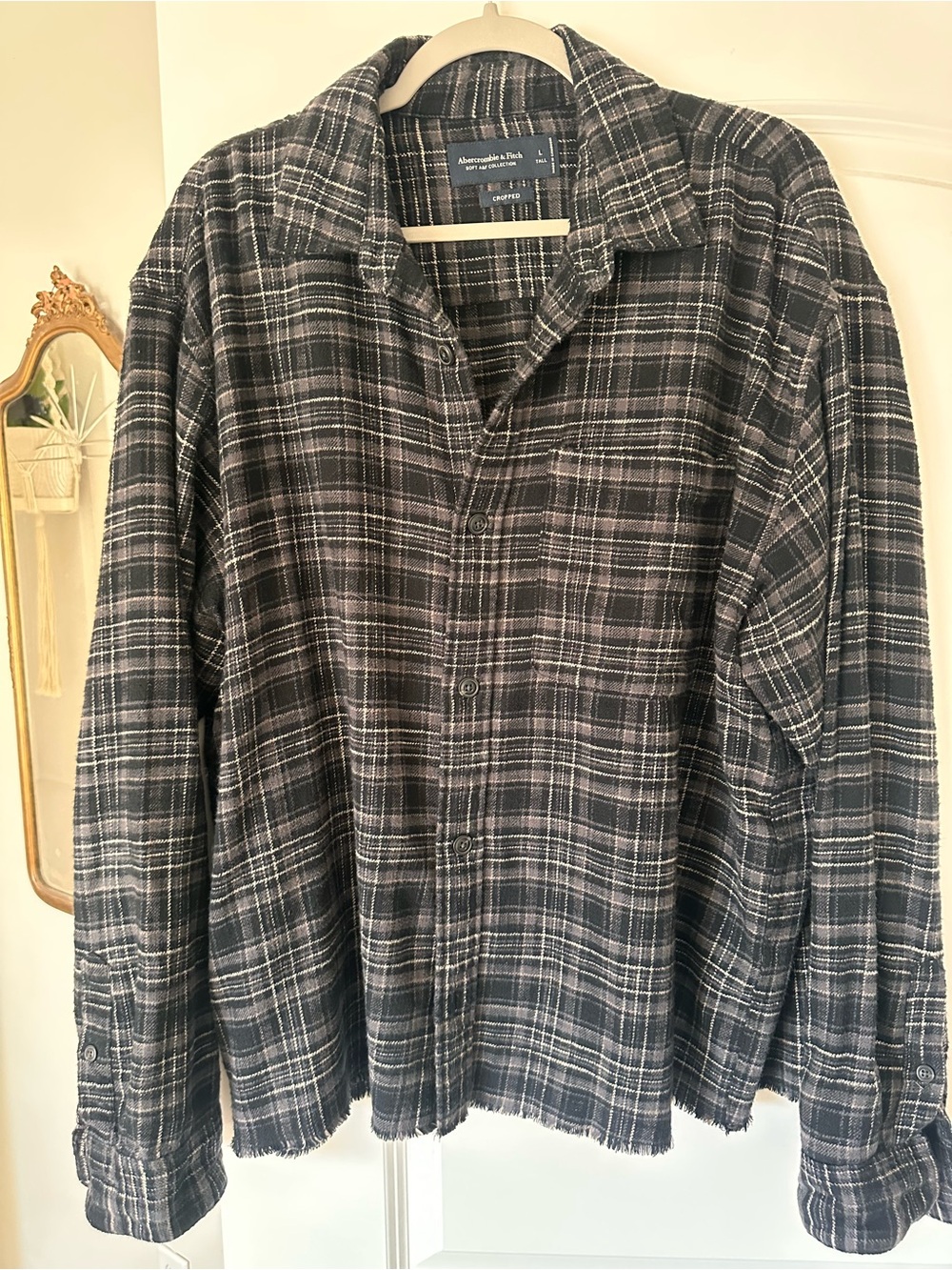 Abercrombie & Fitch Men's Black Plaid Button-Up Flannel Shirt L Tall